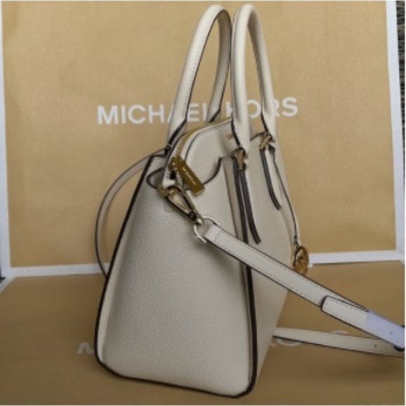 Michael Kors Daria Large Satchel Bag Leather Light Cream - Picture 10 of 16